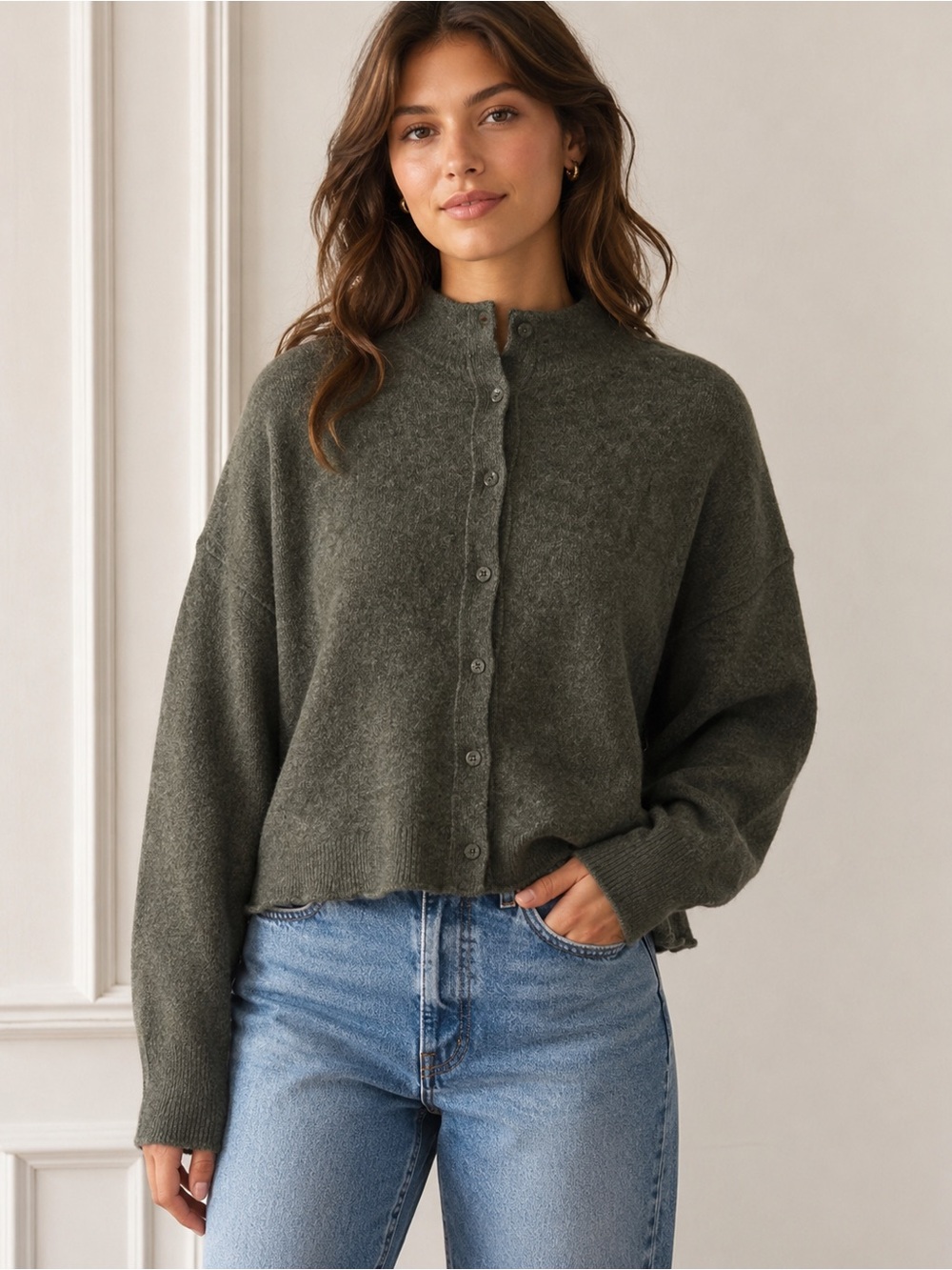 Pilcro Olive Green Button-Back Cardigan Sweater